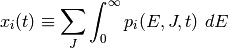 x_i(t) \equiv \sum_J \int_0^\infty p_i(E, J, t) \ dE